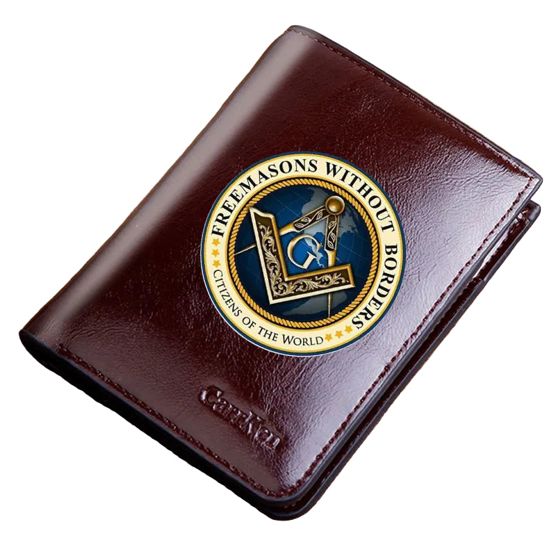 Master Mason Blue Lodge Masonic Cow Leather Wallet - Brown