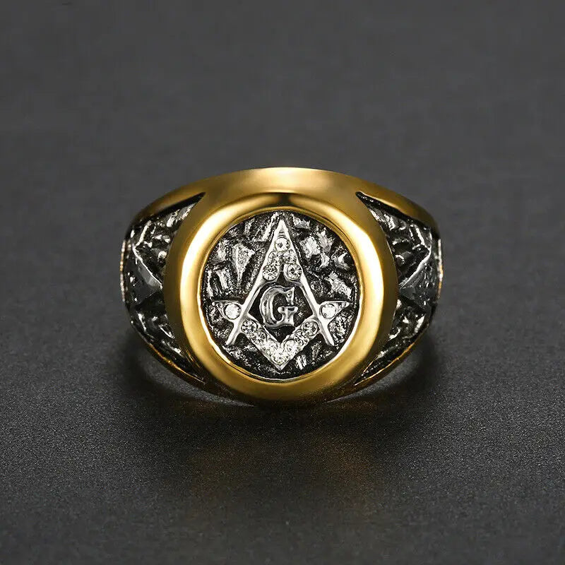 Master Mason Blue Lodge Masonic Stainless Steel Ring - Gold