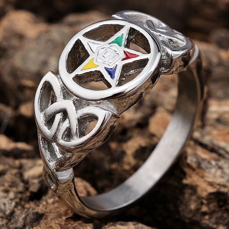 Order Of Eastern Star OES Masonic Stainless Steel Ring - Silver