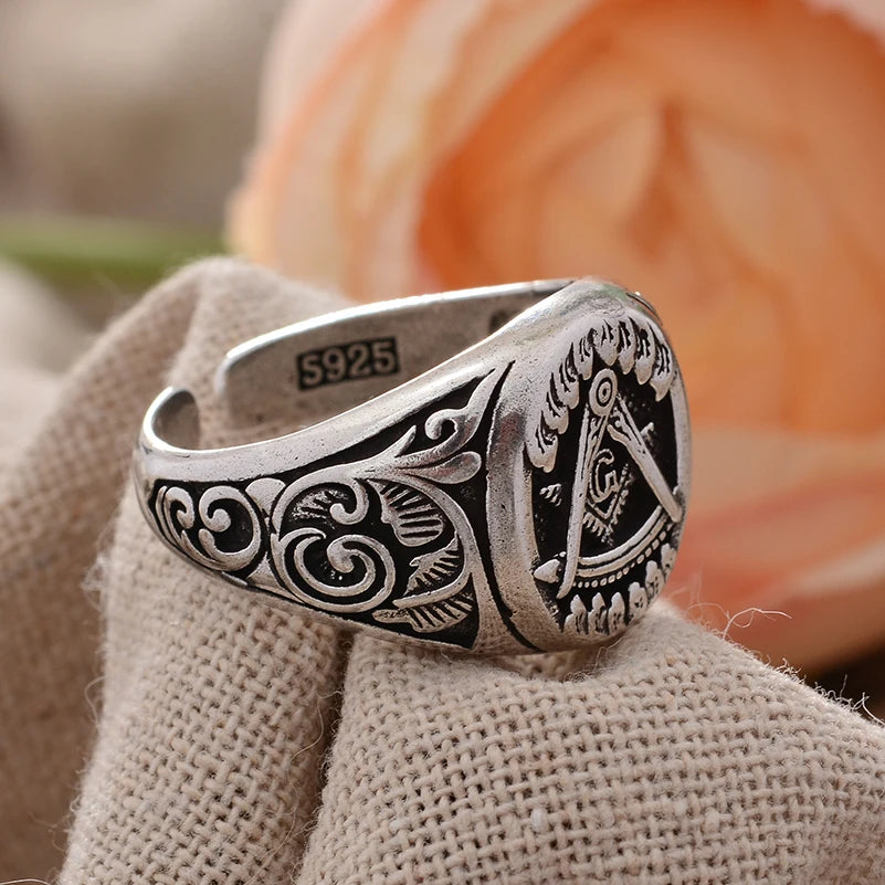 Master Mason Blue Lodge Masonic Stainless Steel Ring - Silver