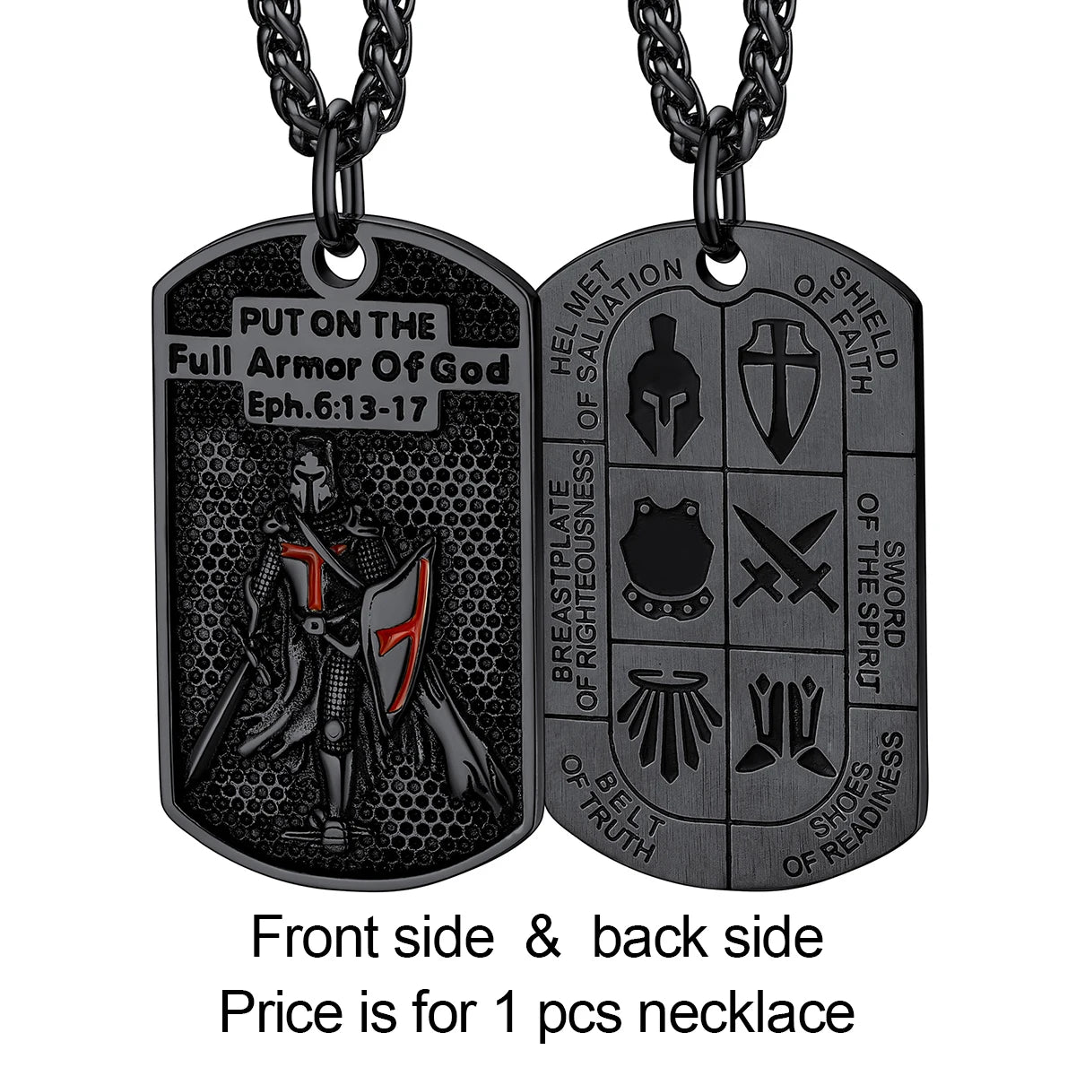 Knights Templar Masonic Stainless Steel Necklace - Black