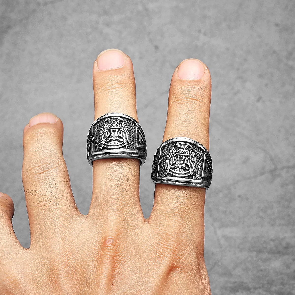 Scottish Rite 32 Degree Masonic Stainless Steel Ring - Silver