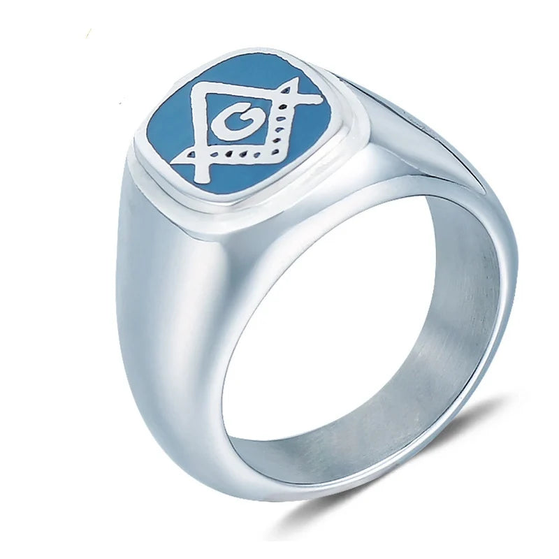 Master Mason Blue Lodge Masonic Stainless Steel Ring - Silver