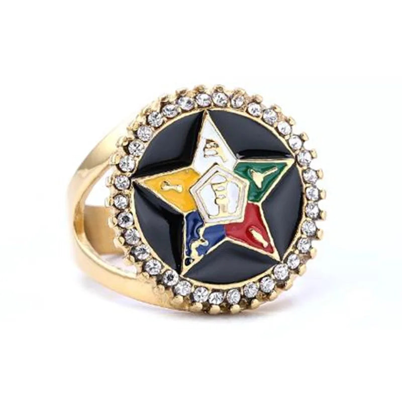 Order Of Eastern Star OES Masonic Stainless Steel Ring - Gold