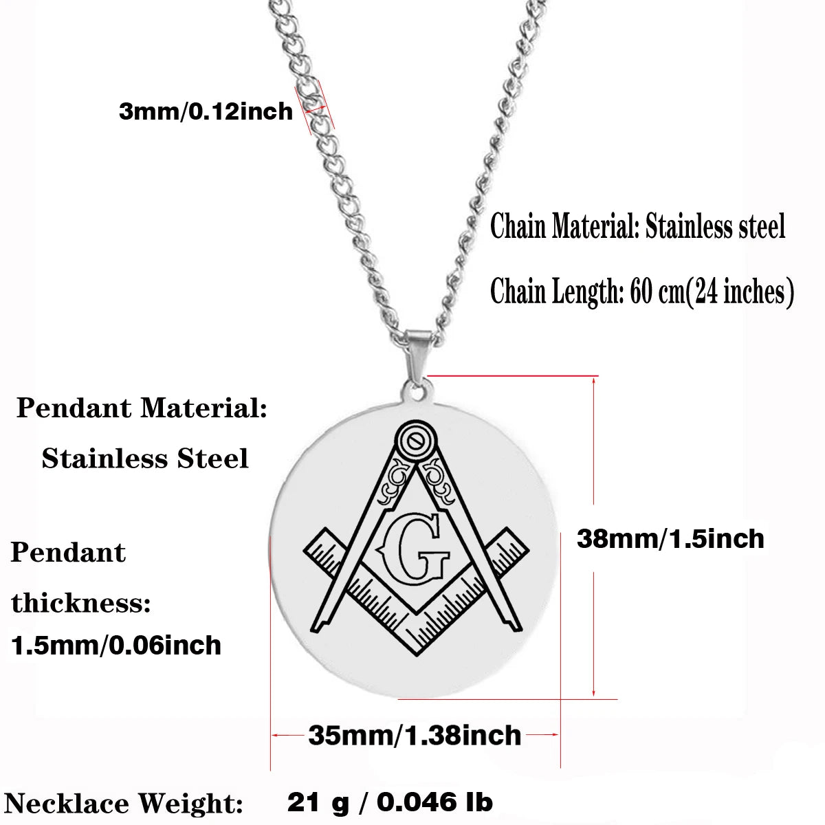 Master Mason Blue Lodge Masonic Necklace - Various Color