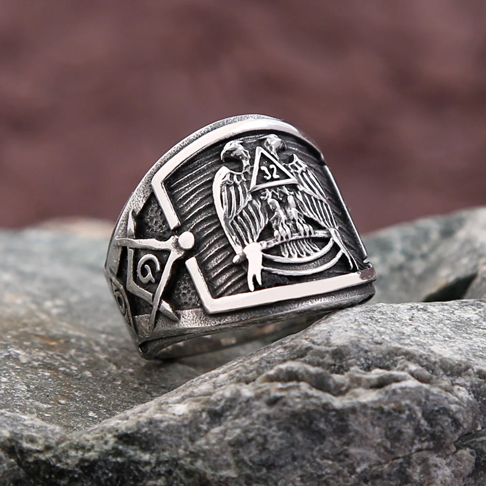 Scottish Rite 32 Degree Masonic Stainless Steel Ring - Silver