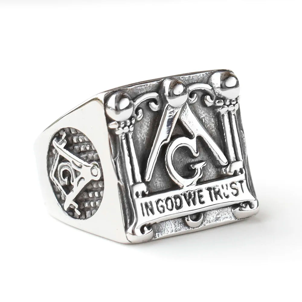 Master Mason Blue Lodge Masonic Stainless Steel Ring - Silver