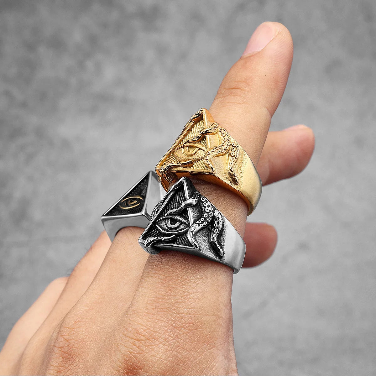 Illuminati Pyramid Eye Symbol Masonic Ring - Various Color