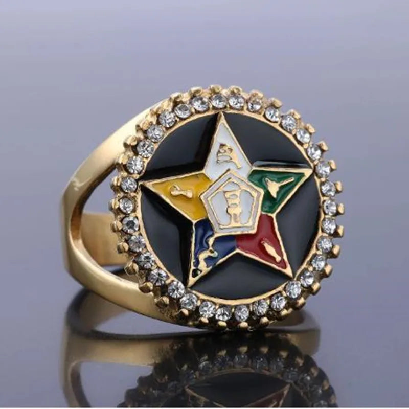 Order Of Eastern Star OES Masonic Stainless Steel Ring - Gold