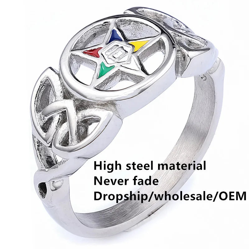 Order Of Eastern Star OES Masonic Stainless Steel Ring - Silver
