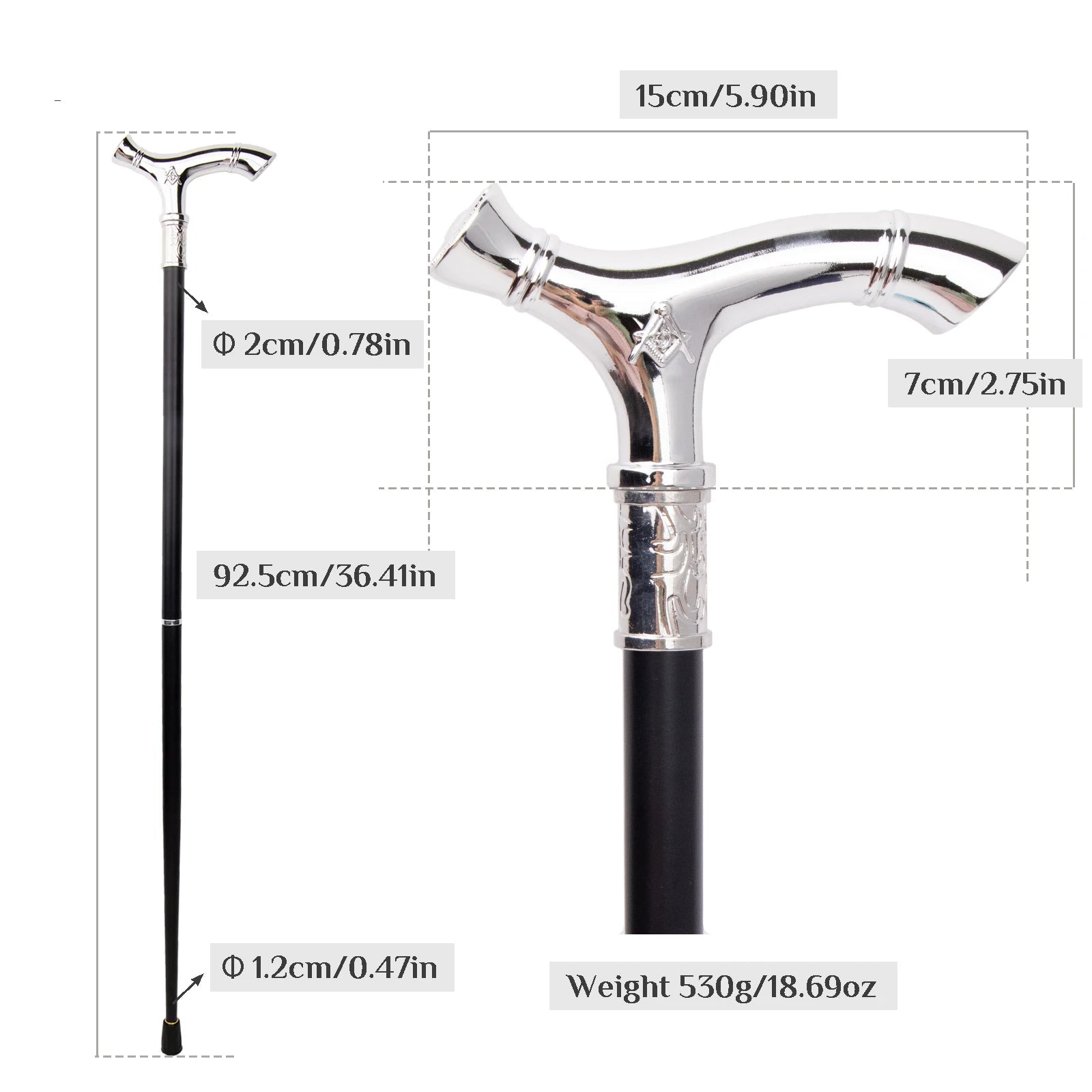 Master Mason White Freemasonry Walking Cane - Size 93cm