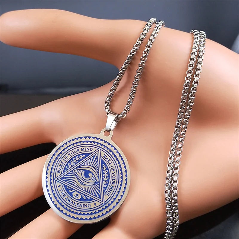 Omniscient Eye Masonic Necklace - Blue