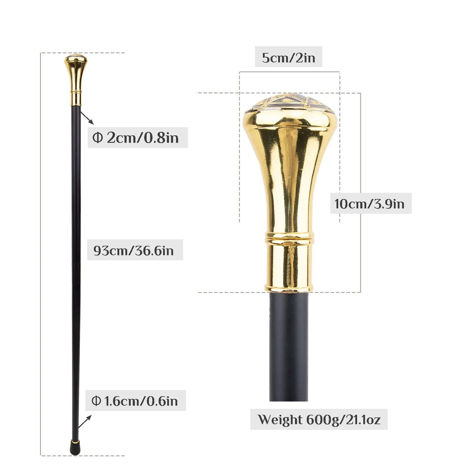 All Seeing Eye Golden Freemasonry Walking Cane - Size 93cm
