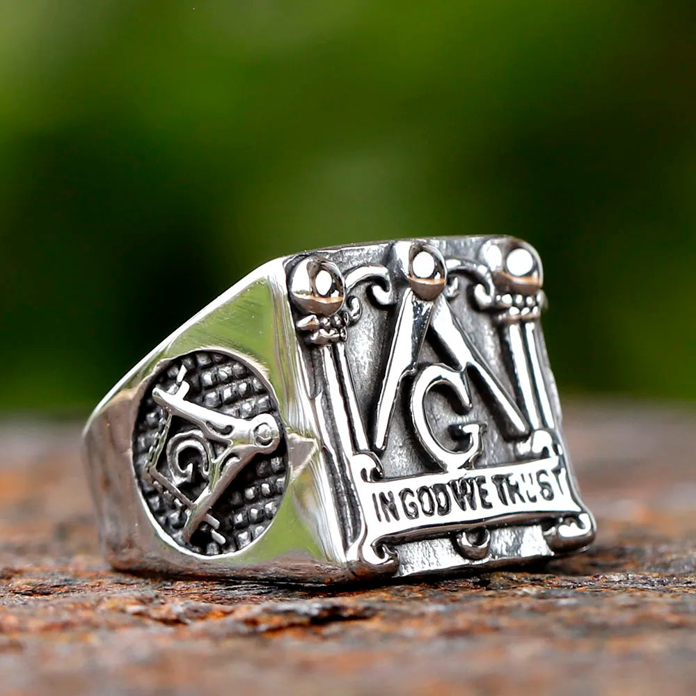 Master Mason Blue Lodge Masonic Stainless Steel Ring - Silver