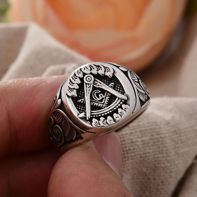 Master Mason Blue Lodge Masonic Stainless Steel Ring - Silver