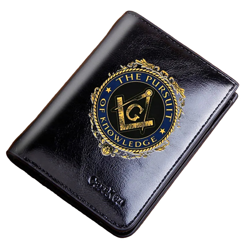 Master Mason Blue Lodge Masonic Cow Leather Wallet - Black