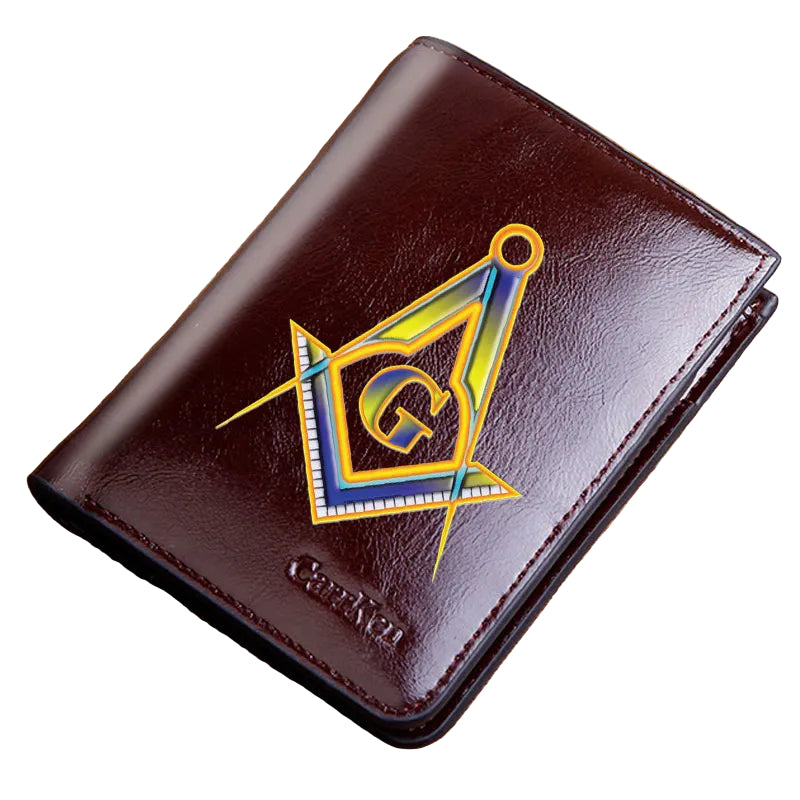 Master Mason Blue Lodge Masonic Cow Leather Wallet - Brown
