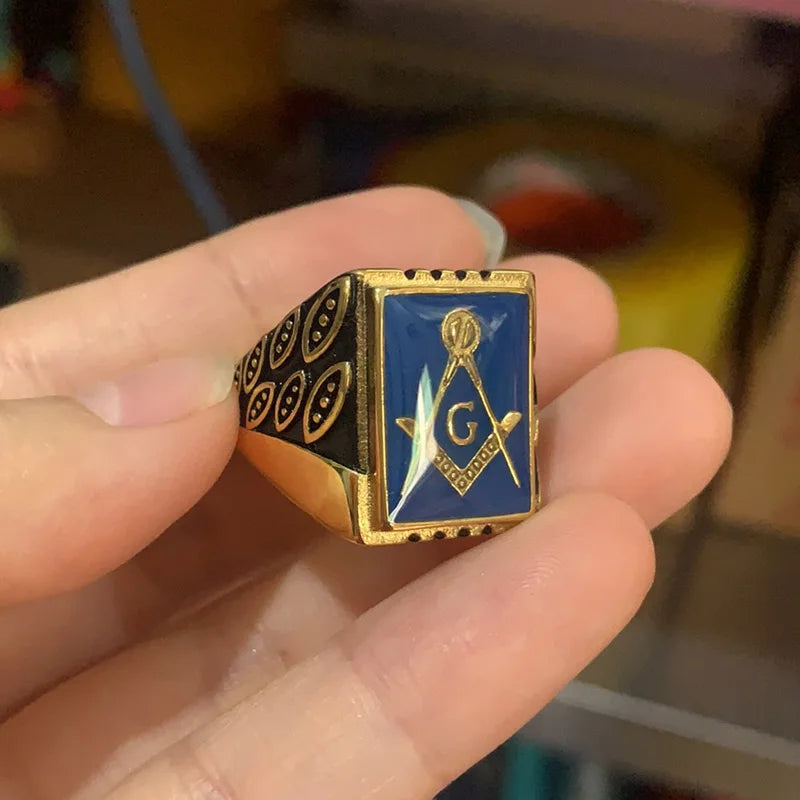Master Mason Blue Lodge Masonic Stainless Steel Ring - Blue