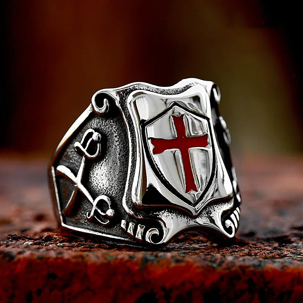 Knights Templar Masonic Stainless Steel Ring - Silver