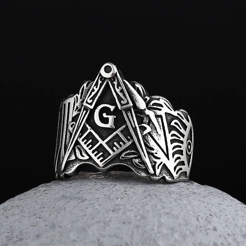 Master Mason Blue Lodge Masonic Stainless Steel Ring - Silver