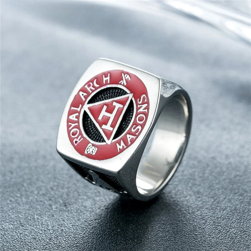 Royal Arch Masonic Stainless Steel Ring - Red