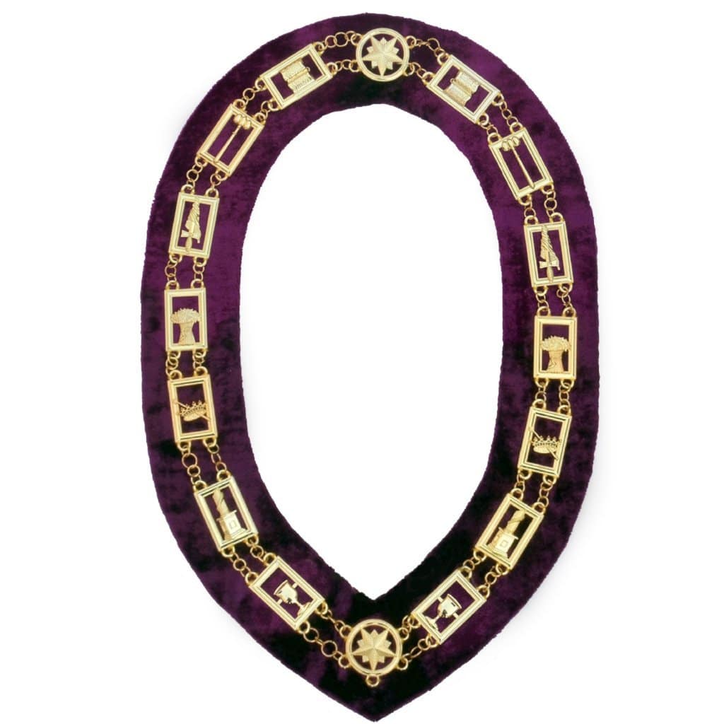 OES Masonic Chain Collar - Gold Plated on Purple Velvet