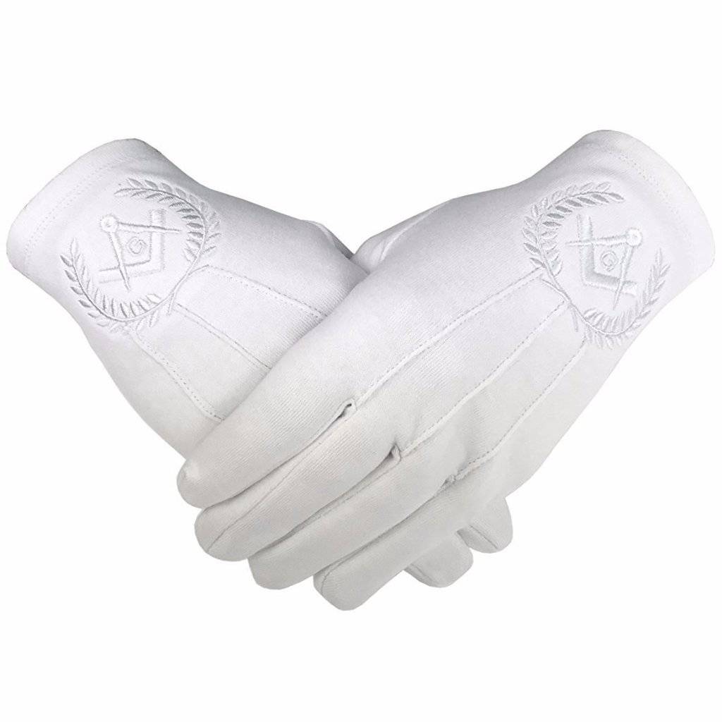 Master Mason Blue Lodge White Cotton Gloves with Square & Compass G