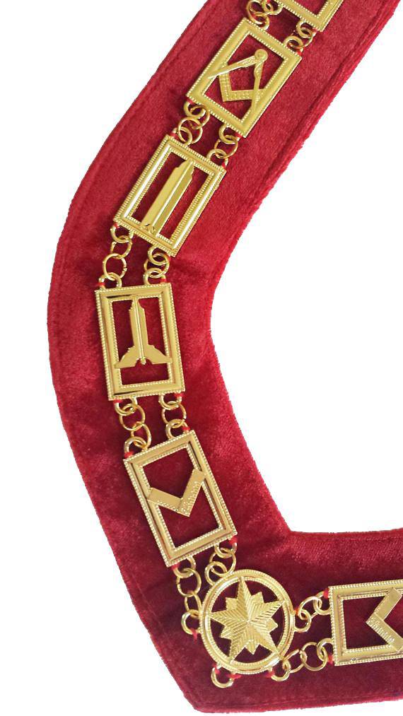 Blue Lodge Masonic Chain Collar – Gold Plated on Red Velvet