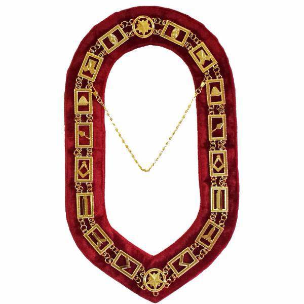 Blue Lodge Masonic Chain Collar – Gold Plated on Red Velvet