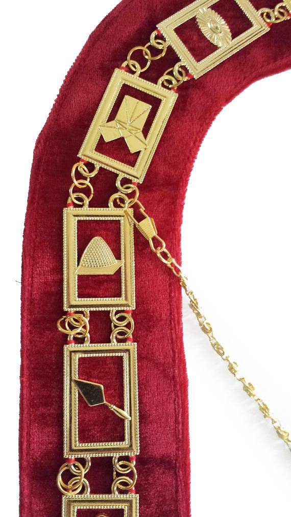 Blue Lodge Masonic Chain Collar – Gold Plated on Red Velvet