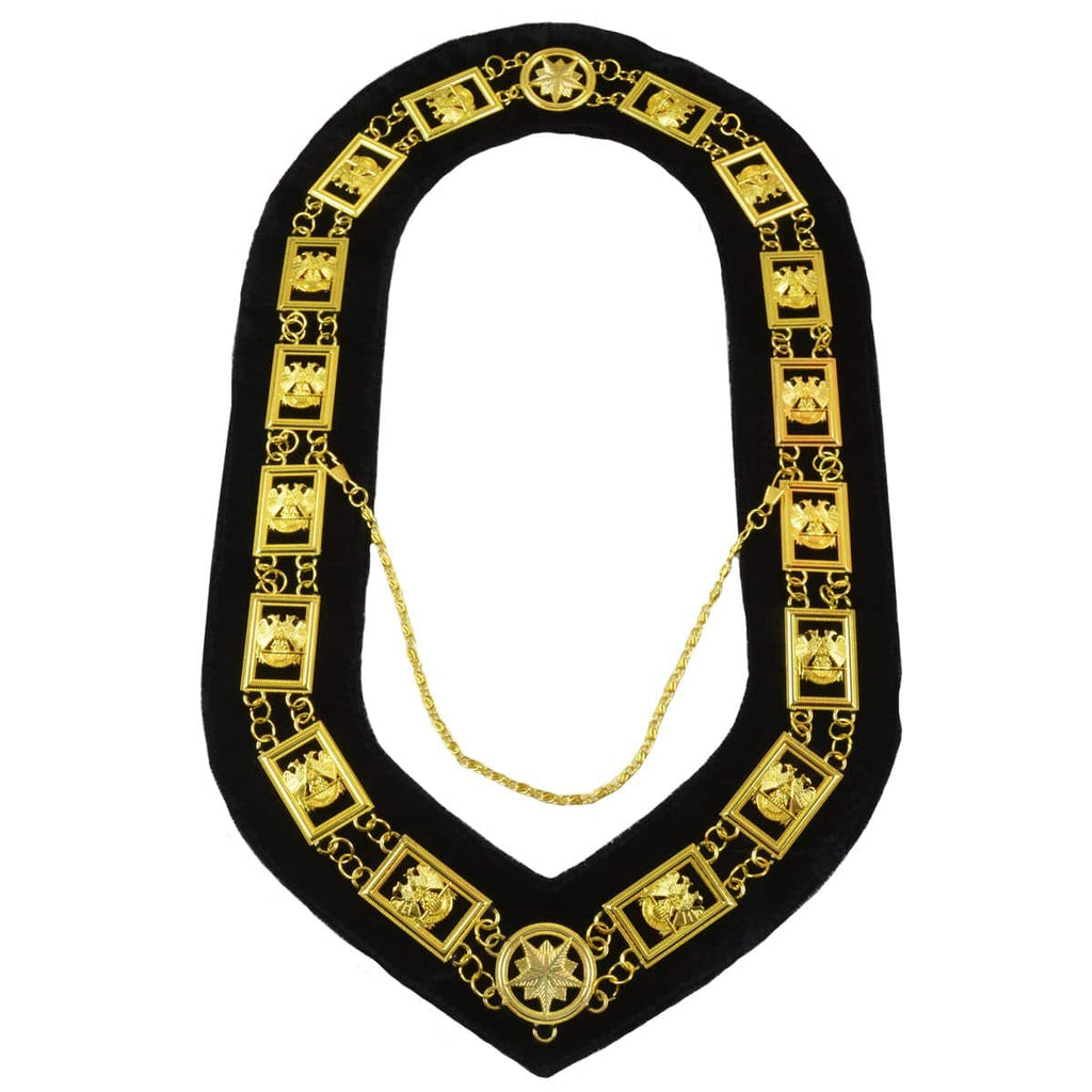 32nd Degree Scottish Rite Masonic Chain Collar - Gold Plated on Black Velvet