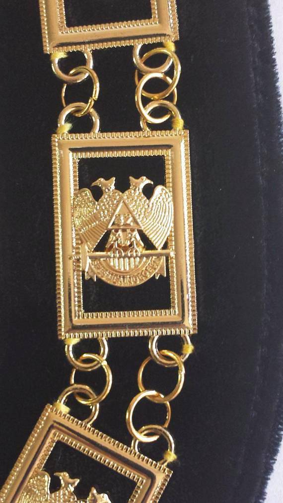 32nd Degree Scottish Rite Masonic Chain Collar - Gold Plated on Black Velvet