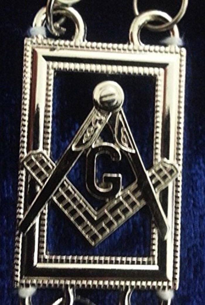 Master Mason Blue Lodge Masonic Chain Collar – Silver Plated with Square & Compass G