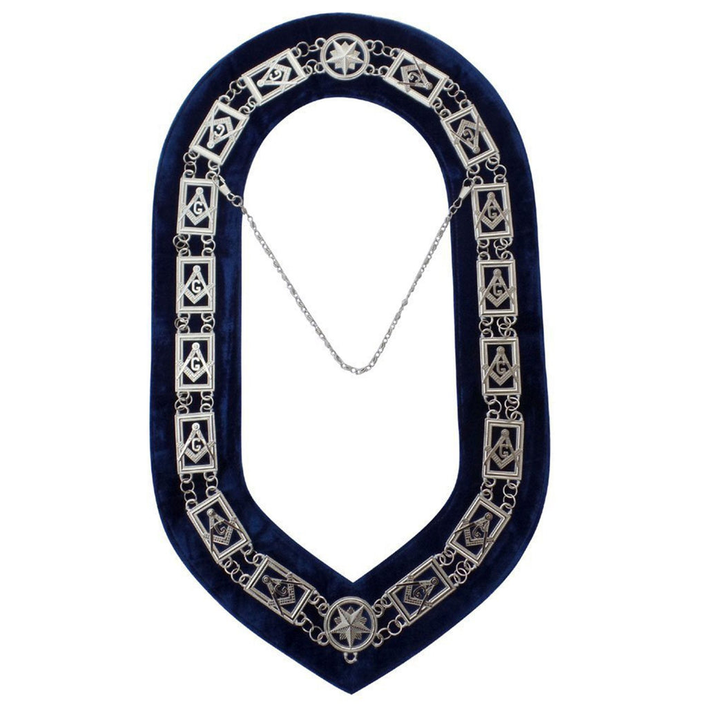 Master Mason Blue Lodge Masonic Chain Collar – Silver Plated with Square & Compass G