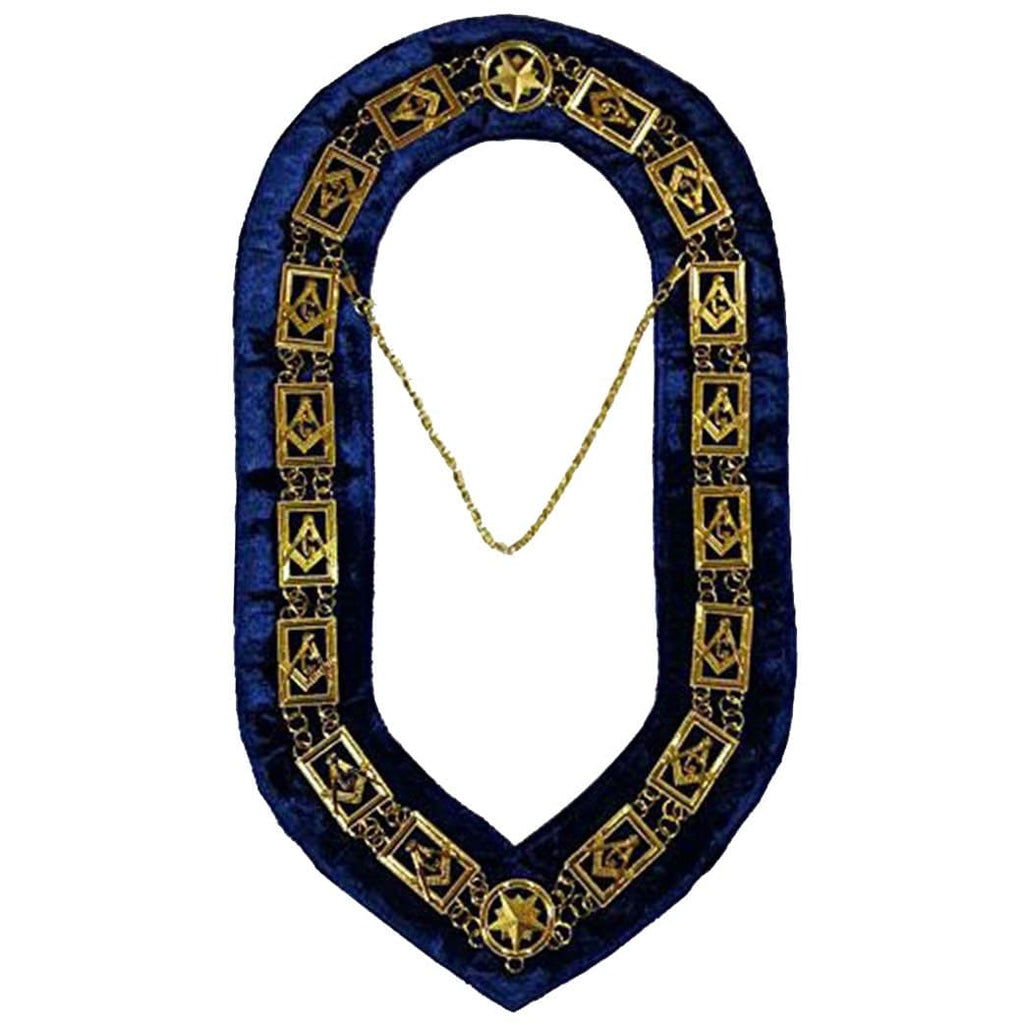 Master Mason Blue Lodge Masonic Chain Collar – Gold Plated with Square & Compass G