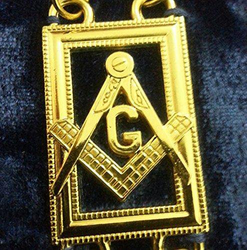 Master Mason Blue Lodge Masonic Chain Collar – Gold Plated with Square & Compass G