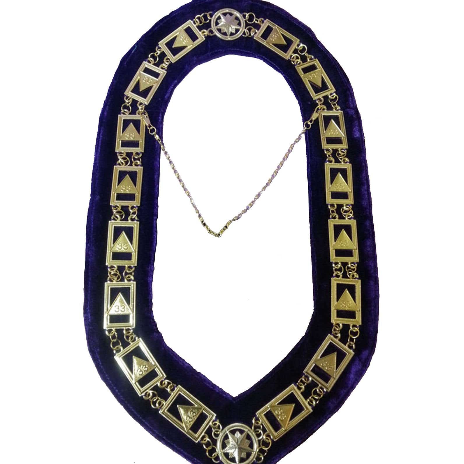 33rd Degree Scottish Rite Masonic Chain Collar - Gold Plated on Purple Velvet