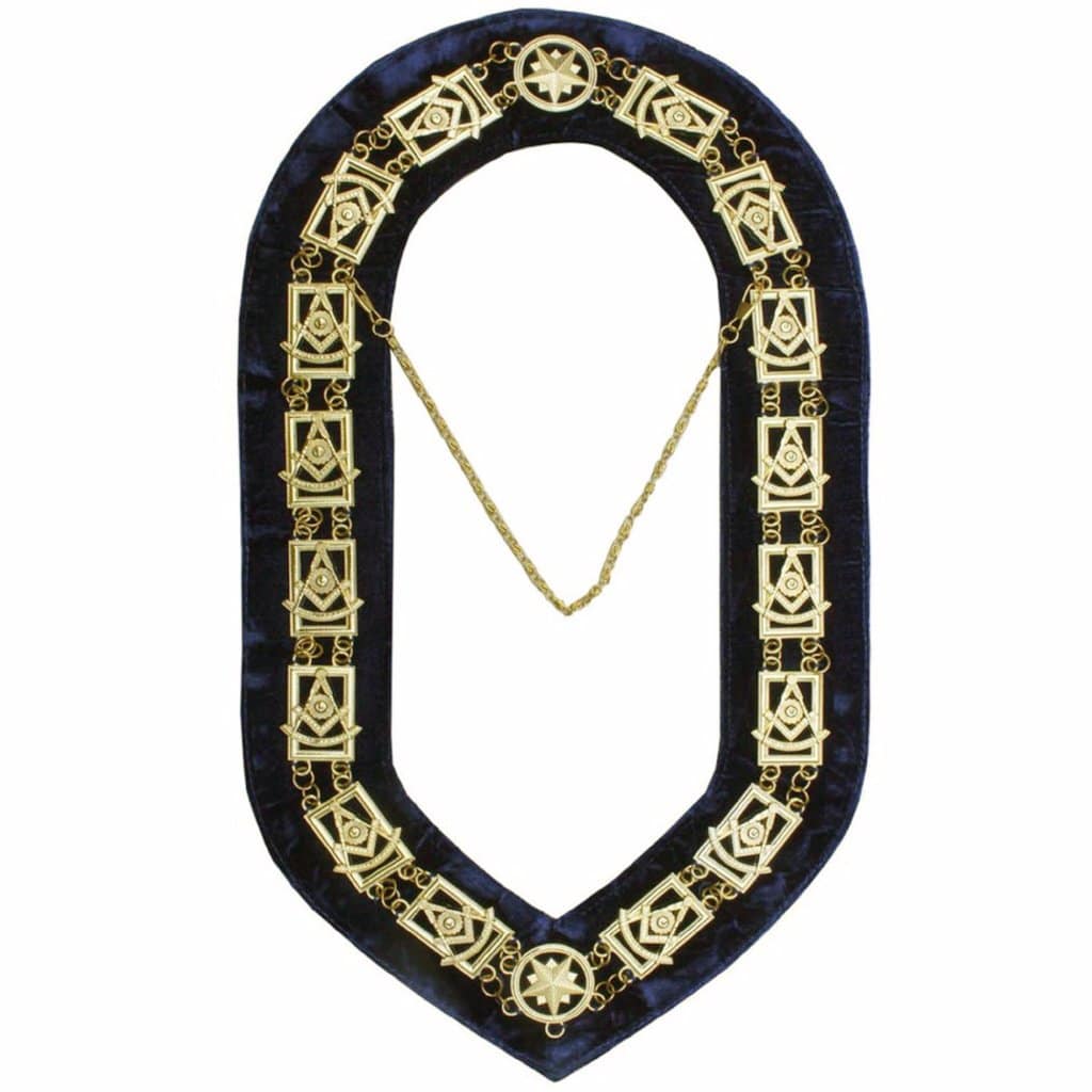 Past Master Blue Lodge Masonic Chain Collar – Gold Plated on Blue Velvet