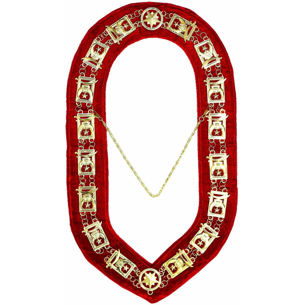 Shriners Masonic Chain Collar - Gold Plated on Red Velvet