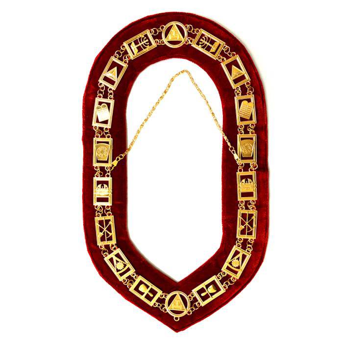 Royal Arch Chapter Masonic Chain Collar – Gold Plated on Red Velvet