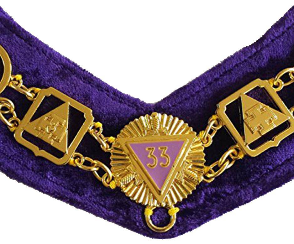 33rd Degree Scottish Rite Masonic Chain Collar - Gold Plated