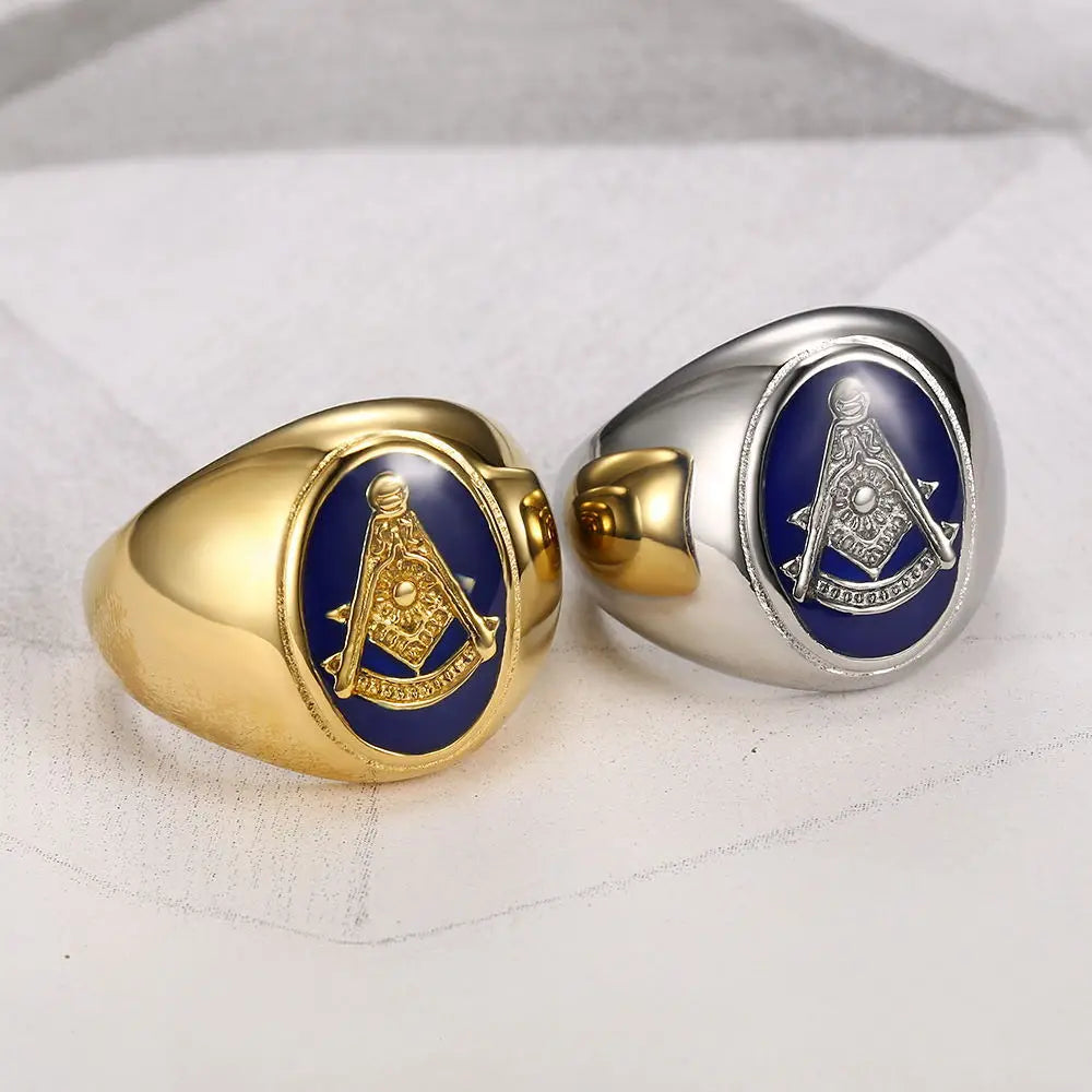 Past Master Blue Lodge Masonic Stainless Steel Ring - Various Color