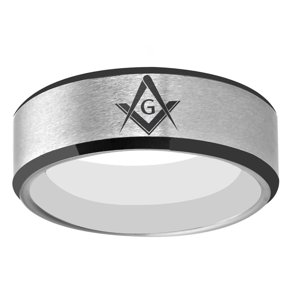 Master Mason Blue Lodge Masonic TUNGSTEN Ring - Silver