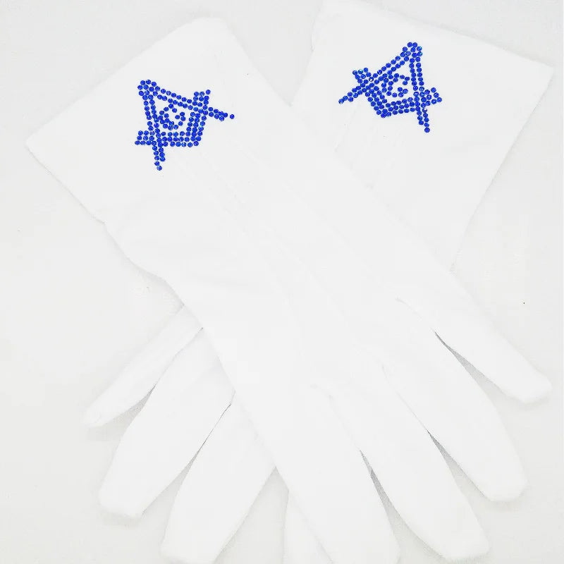 Master Mason Masonic High Quality Rhinestone Gloves - Square & Compass