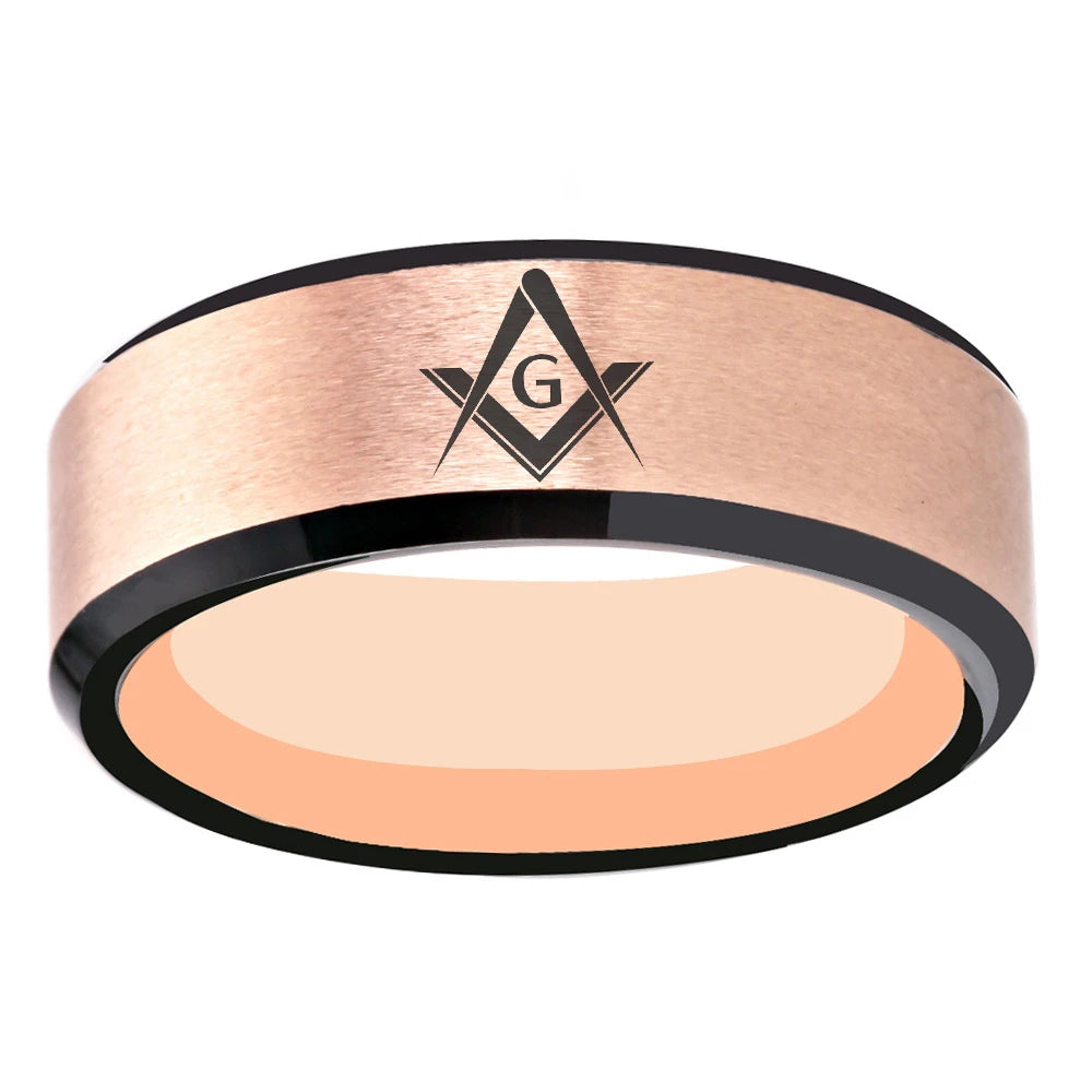 Master Mason Blue Lodge Masonic TUNGSTEN Ring - Rose