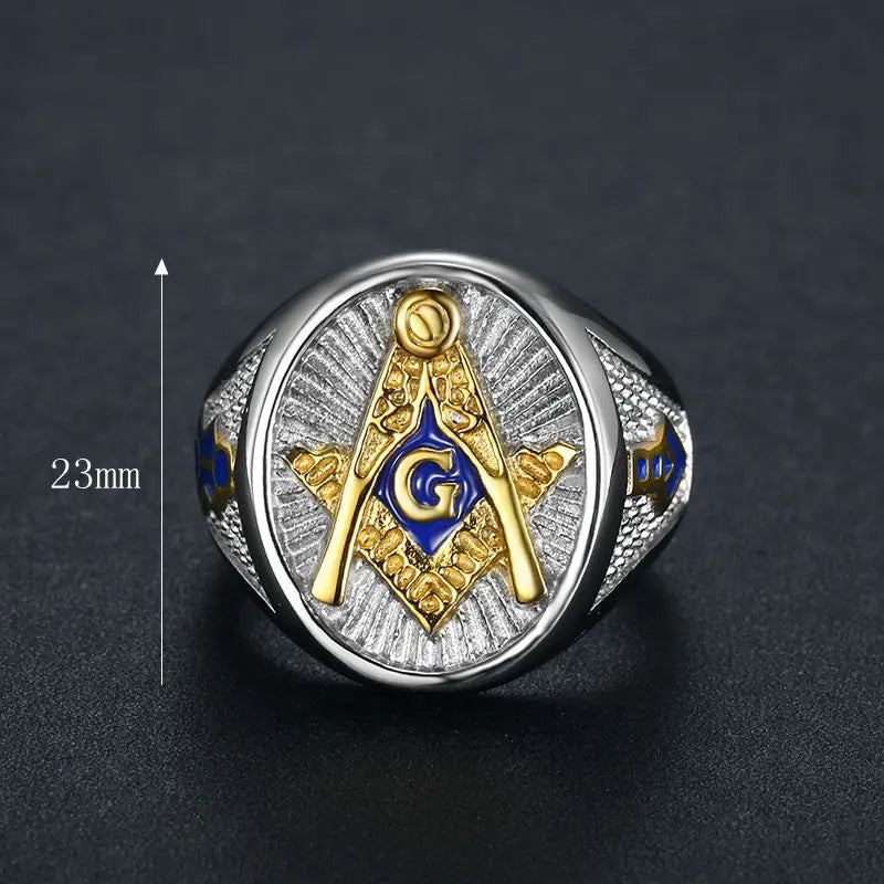 Master Mason Blue Lodge Masonic Stainless Steel Ring - Silver & Gold Color