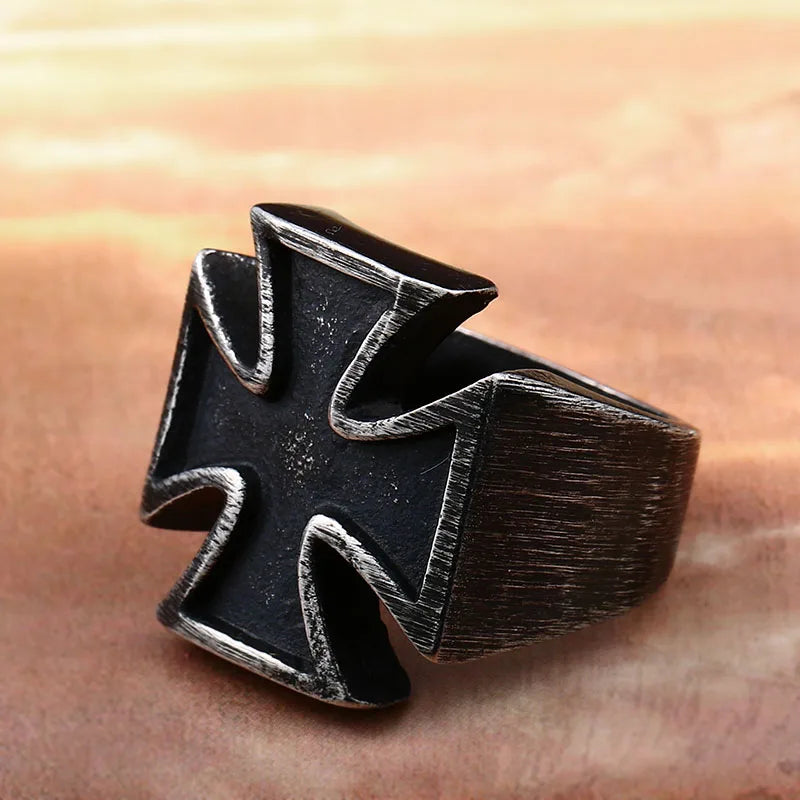 Knight of Malta Masonic Stainless Steel Ring - Black