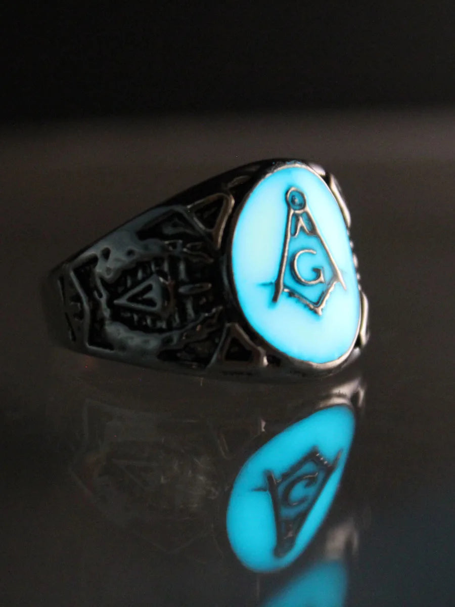 Master Mason Blue Lodge Masonic Glowing Ring - Silver Color