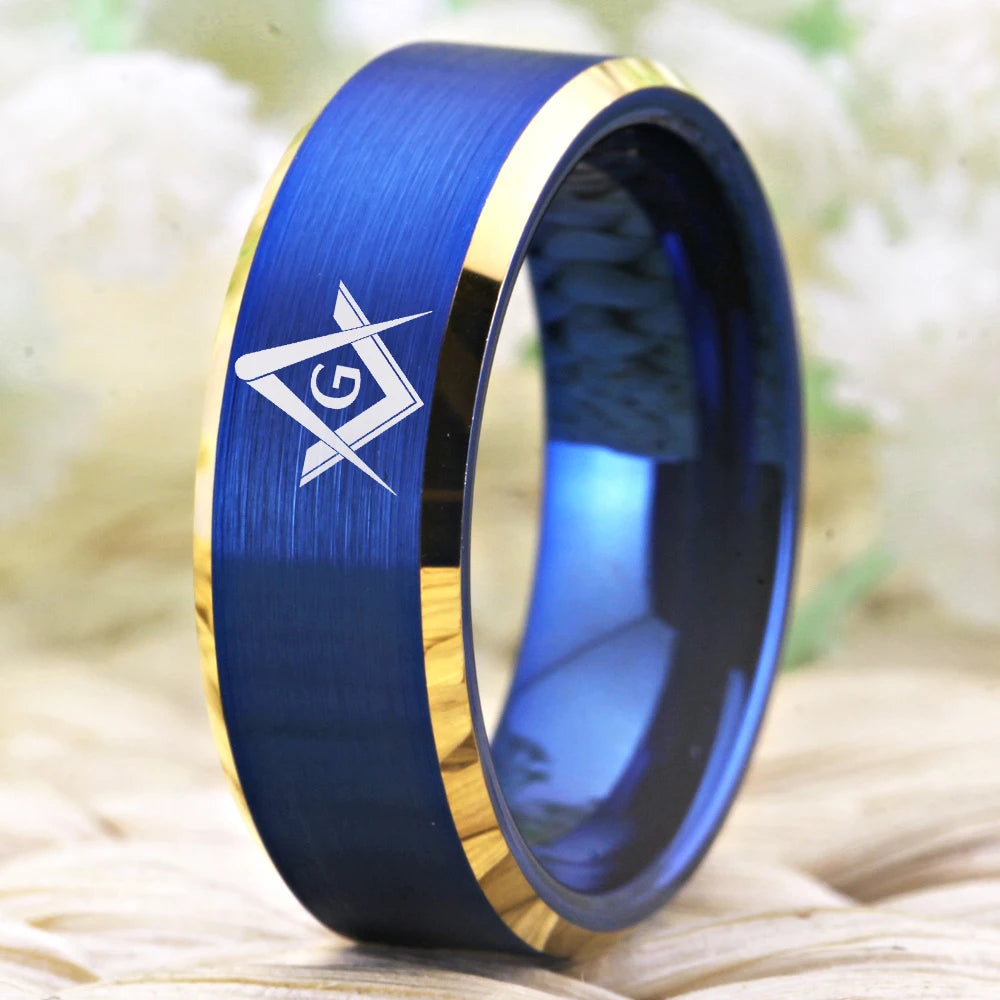 Master Mason Blue Lodge Masonic TUNGSTEN Ring - Blue