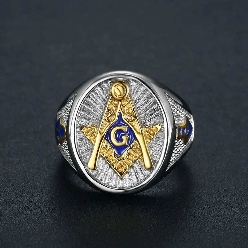 Master Mason Blue Lodge Masonic Stainless Steel Ring - Silver & Gold Color